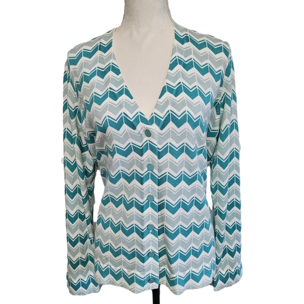 NWT Lands End Teal Chevron Lightweight Button Front Cardigan Size XL